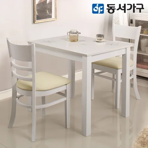 동서가구 모던 하이그로시 2인용 식탁 테이블+의자 2개 세트 화이트 DF632631