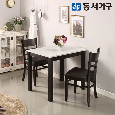 동서가구 H심플 고광택 하이그로시 2인용 식탁 테이블 세트 (의자 포함) DF628652
