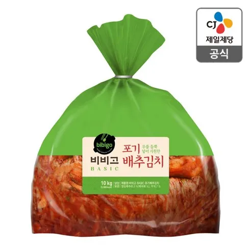 [100% 국산 농산물] CJ 비비고 베이직 포기배추 김치 10kg(대용량 김치)  10kg, 1개