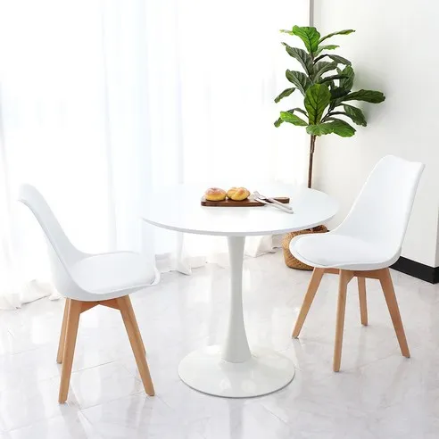 화이트 원형 사각 라운드 2인용 식탁 테이블 세트 (의자포함)